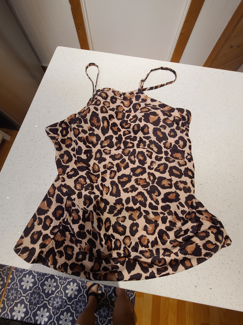 Amazon Leopard-Print Swim Cami in Black and Tan